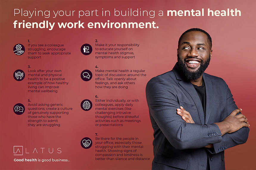 Building a mental health friendly workplace. 7 Step guide to a healthier work environment.